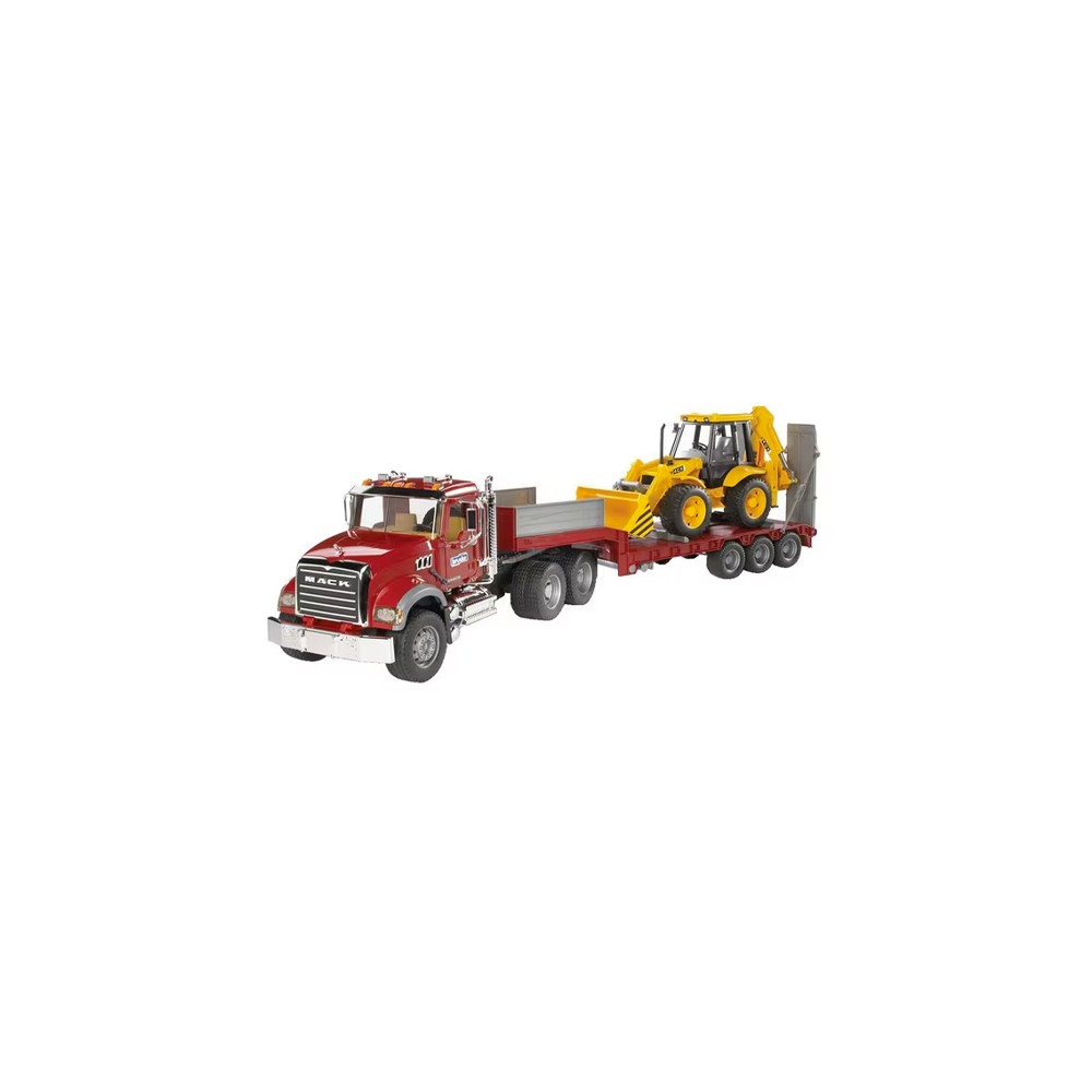 U02813.jpg MACK GRANITE CAMION CON PIANALE DI CARICO RIBASSATO E CARICATORE-ESCAVATORE JCB COD. U02813